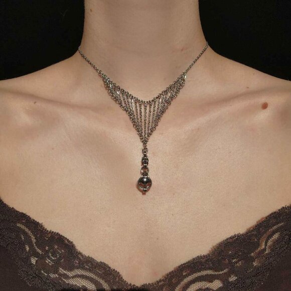 Vintage Antique Art Deco style silver chain rosary necklace - Picture 4 of 9